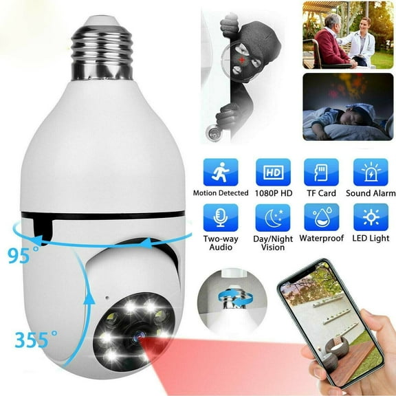 HLONK E27 WiFi Bulb Camera, 1080P PTZ Security IP Camera System 360 Degree Panoramic Wireless Home Surveillance Monitor with Motion Auto Tracking, Two Way Audio, Night Vision