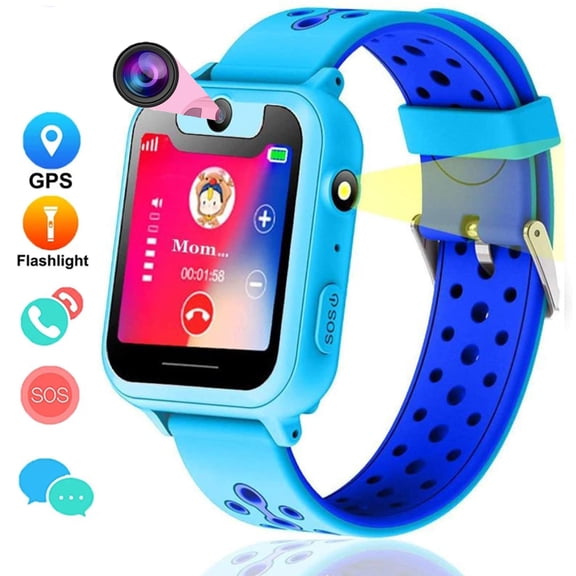 HLONK Kids Smartwatch, Kids GPS Tracker Watch Smart Watch Phone for Kids SOS Camera Game Compatible with 2G T-Mobile (Blue)