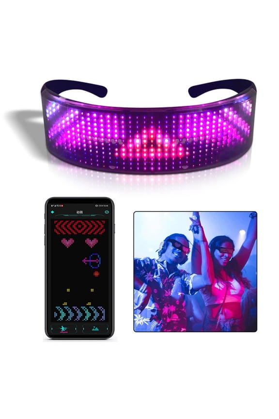 LED Smart Glasses with Bluetooth APP Control, Rechargeable Magic Shining Glasses, Customize Message Light-up Glasses for Masquerade Parties