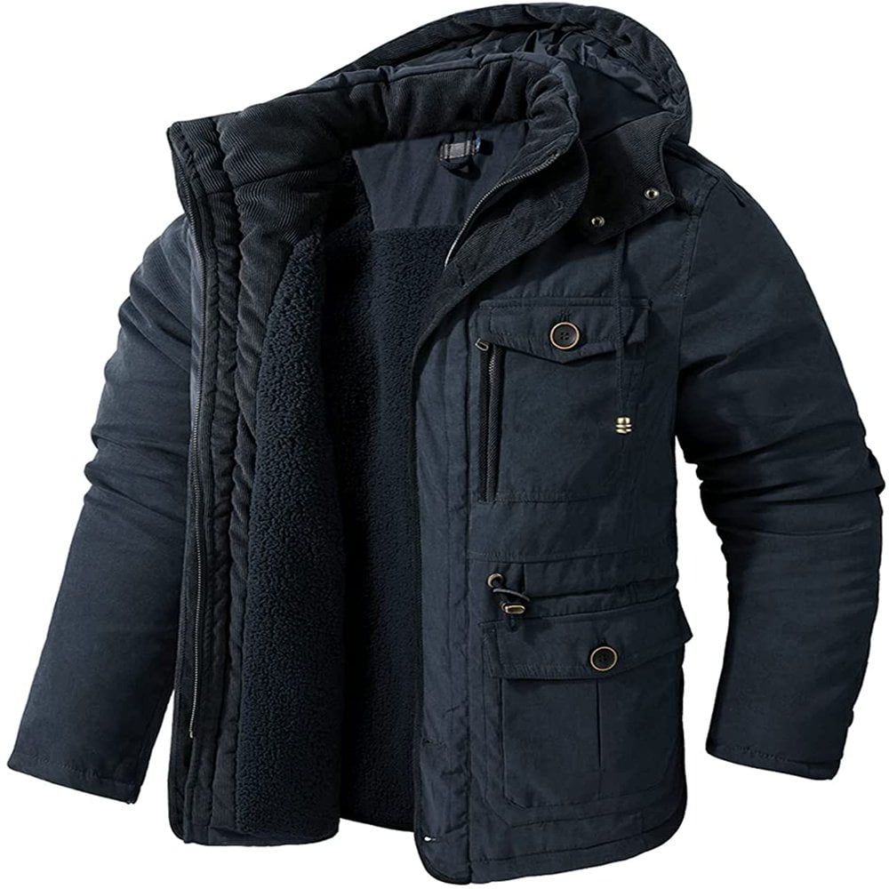 HLONK Men‘s Winter Hooded Jacket Windproof Sherpa Lined Fleece