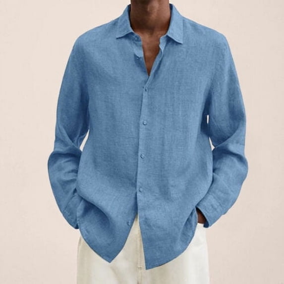 HLONK Mens Long Sleeve Linen Shirt Summer Loose Fit Lightweight Button Down Shirt