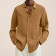 thumbnail image 1 of HLONK Mens Long Sleeve Linen Shirt Summer Loose Fit Lightweight Button Down Shirt, 1 of 5