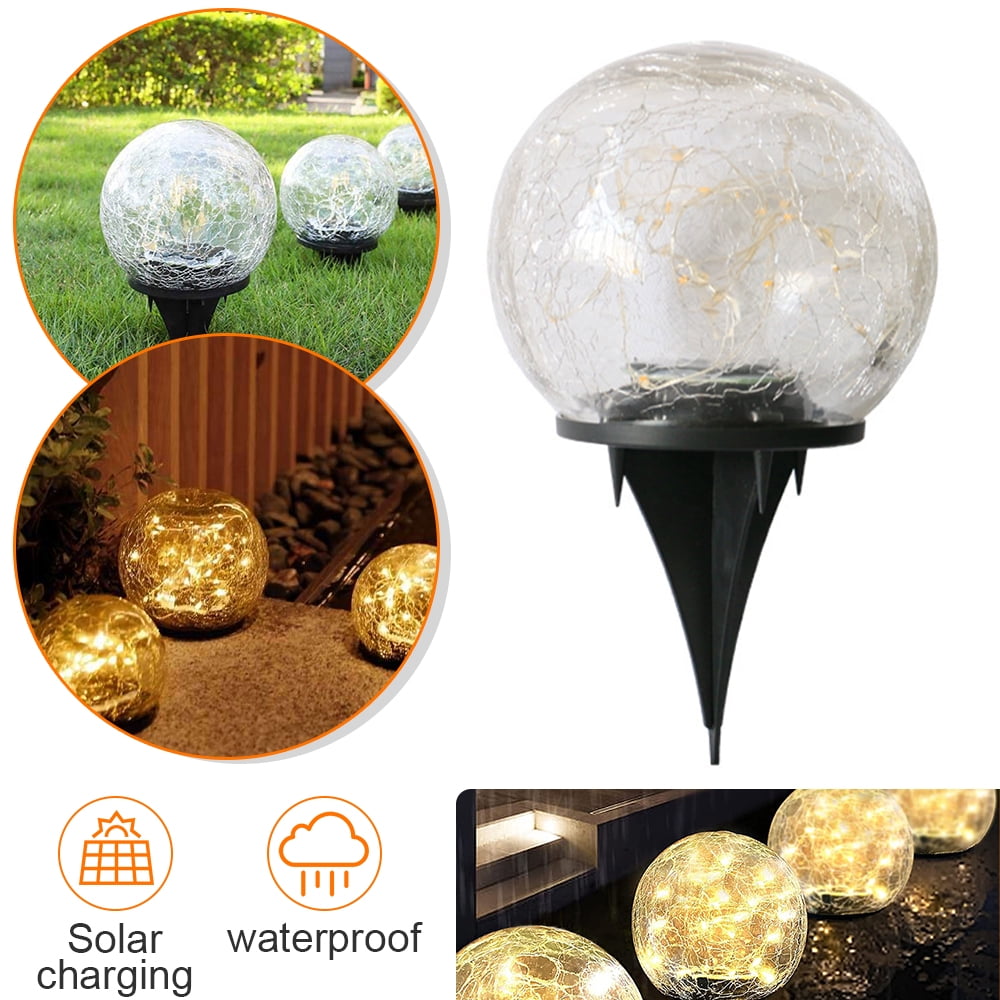 HLONK Solar Garden Ball Light, Crack Glass Ball Solar Globe Light, 20 LED Solar Pathway Light Outdoor Garden Decor, Warm White LED Light Ball, Solar Lights Outdoor Decorations for Patio
