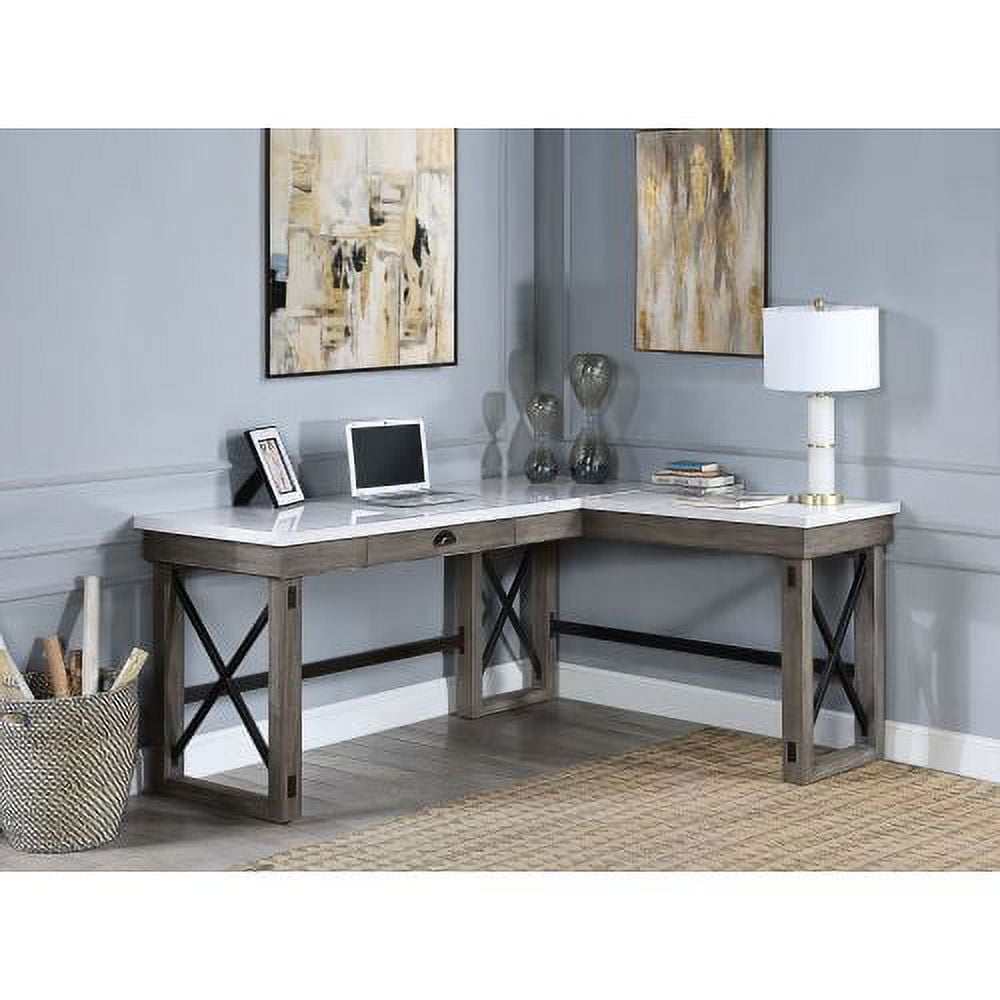 67" Weathered Gray Marble Top Corner Writing Desk with Drawer