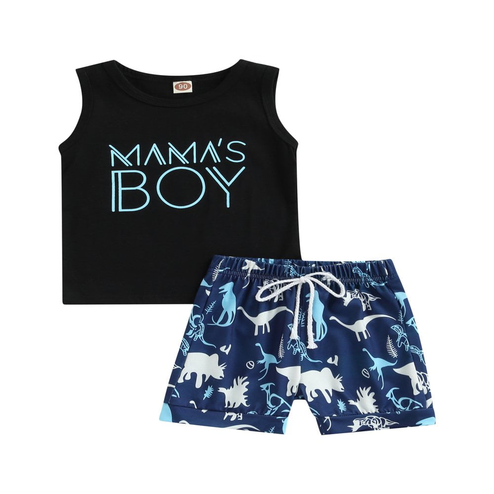 HLONK Toddler Baby Boys 2pcs Outfits Sleeveless Letter Print Tank Tops