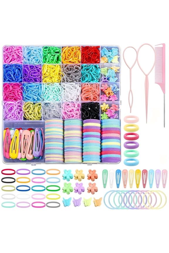 Ultimate Hair Styling Kit - 1543/1544pcs Elastic Bands In 20 Vibrant Colors With Storage Box Includes Rat Tail Combs & Butterfly Clips For Women And Girls