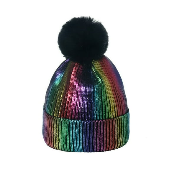 HLONK Winter Hat Unisex Acrylic Cap Ins Gold Silver Hiking Snowshoeing Girls Beanise Skiing Simple Warm New Purple Metallic