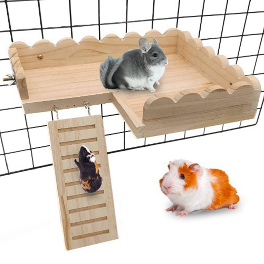 HLONK Wooden Hamster Toys Guinea Pig Platform with Climbing Ladder
