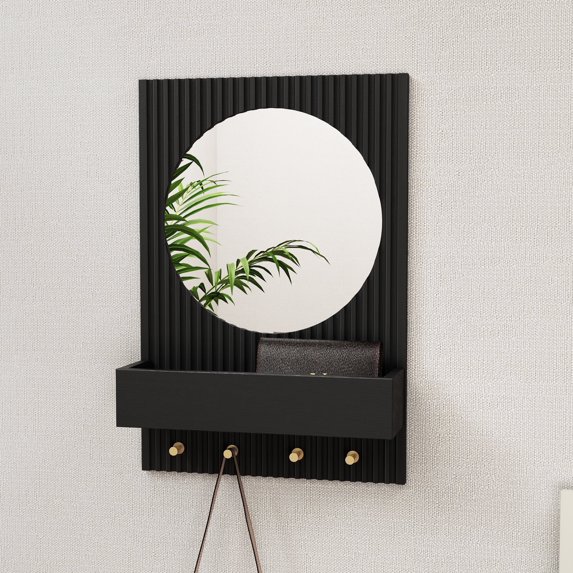 HLR Modern 16X24 Inch Black Vanity Mirror with Hanging Decorative Metal Framed Bathroom Mirror for Wall Mirrors