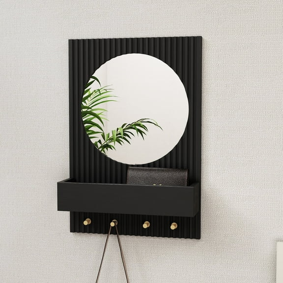 HLR Modern 16X24 Inch Black Vanity Mirror with Hanging Decorative Metal Framed Bathroom Mirror for Wall Mirrors