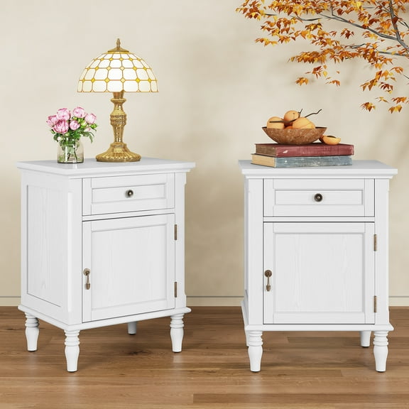 HLR 25"H Nightstands Set of 2, Modern Retro Bedside Table with Drawer, End Table for Bedroom, White