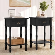 HLR 26"H Modern Nightstands Set of 2 with Drawers, Minimal Assembly Wood End Table for Bedroom, Black