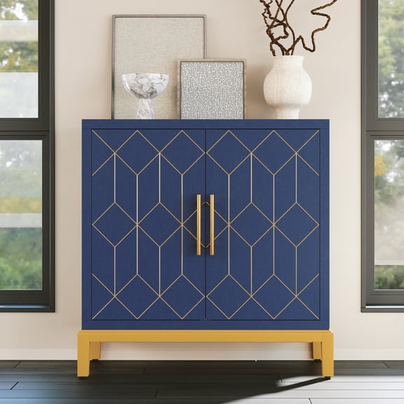 HLR 30.7"W Accent Cabinet with 2 Doors, Navy Blue Entryway Cabinet with Storage, Modern Buffet Sideboards