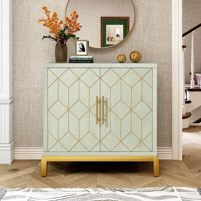 HLR 30.7"W Green Accent Cabinet with 2 Doors, Entryway Cabinet with Gold Trim, Modern Buffet Sideboards