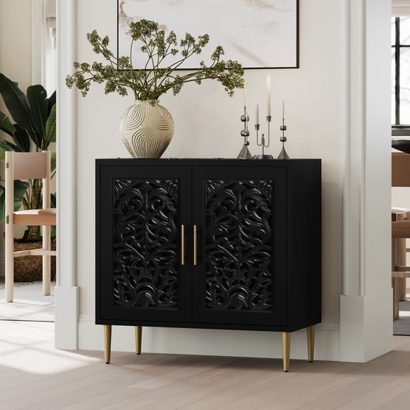 HLR 31.4" Accent Cabinet, 2 Doors Sideboards and Buffets Cabinet with Storage for Living Room, Black
