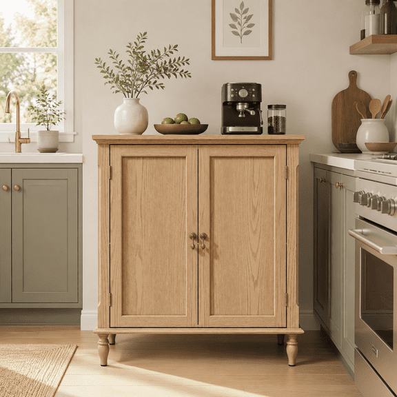 HLR 31.5'' Large Sideboard Buffet Cabinet with Storage, 2 Doors Modern Credenza Table for Living Room, Brown
