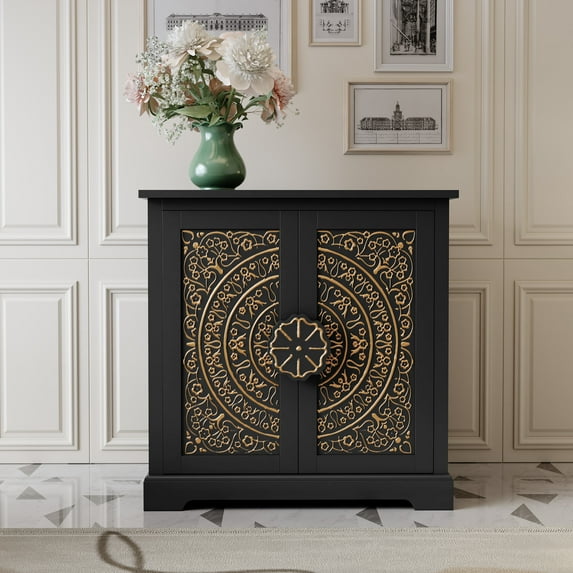 HLR 31.5" W Mid Century Modern Accent Cabinet with 2 Doors, Credenzas & Sideboard Buffet with Storage, Black