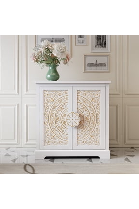 31.5" W Mid Century Modern Accent Cabinet with 2 Doors, Credenzas & Sideboard Buffet with Storage, White