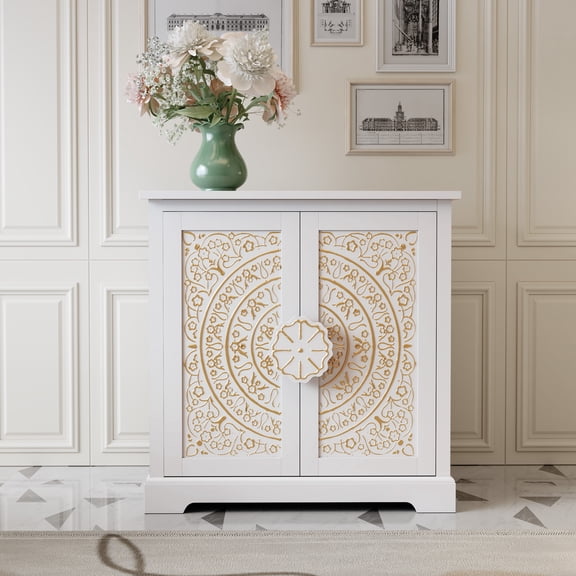 HLR 31.5" W Mid Century Modern Accent Cabinet with 2 Doors, Credenzas & Sideboard Buffet with Storage, White