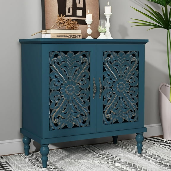 HLR 31.5"W Mid Century Vintage Sideboards Buffets Cabinet with 2 Doors Storage for Kitchen Dining, Blue