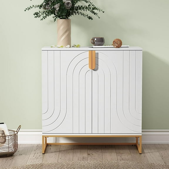 HLR 31.7" Kitchen Wood Accent Cabinet with 2 Doors, Sideboard with Storage for Dining Room, White