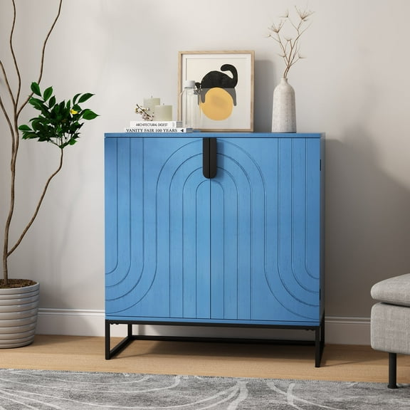 HLR 31.7" Kitchen Wood Accent Cabinet with 2 Doors, Sideboard with Storage for Dining Room, Blue
