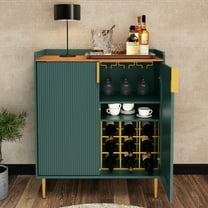HLR 32" Wine Bar Cabinet with 2 Door Fluted Texture, Modern Coffee Cabinet with Rack&Glass Holder, Green.