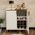 thumbnail image 1 of HLR 32"W Wine Bar Cabinet with 2 Door Fluted Texture, Modern Coffee Cabinet with Rack&Glass Holder, White., 1 of 8