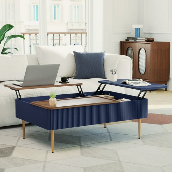 HLR 47"W Modern Lift Top Coffee Table with 3 Large Storage, Center Table for Living Room, Navy Blue
