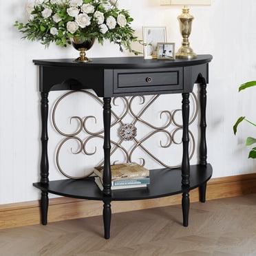 HLR 40" Mid Century Console Table with Drawer, Assembled Entryway Table with Storage for Hallway, Black