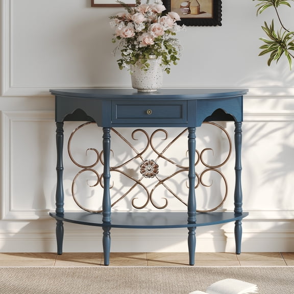 HLR 40" Mid Century Console Table with Drawer, Assembled Entryway Table with Storage for Hallway, Navy Blue
