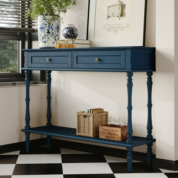 HLR 40" Modern Console Table, Assembled Entryway Table with 2 Drawers for Living Room, Blue