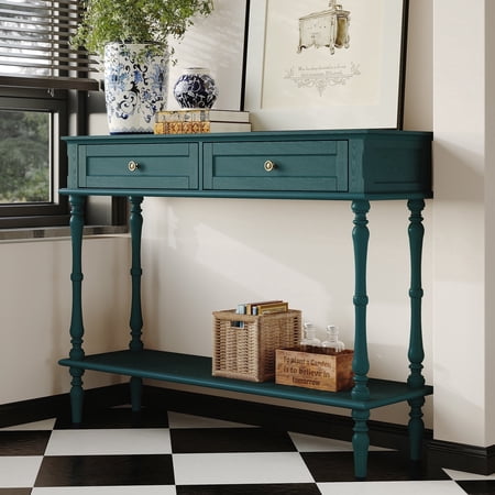 HLR 40" Modern Console Table, Assembled Entryway Table with 2 Drawers for Living Room, Green