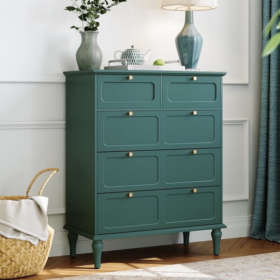 HLR 40" Mid-century 5 Drawer Dresser for Bedroom, Wooden Dressers & Chest of Drawers,Green