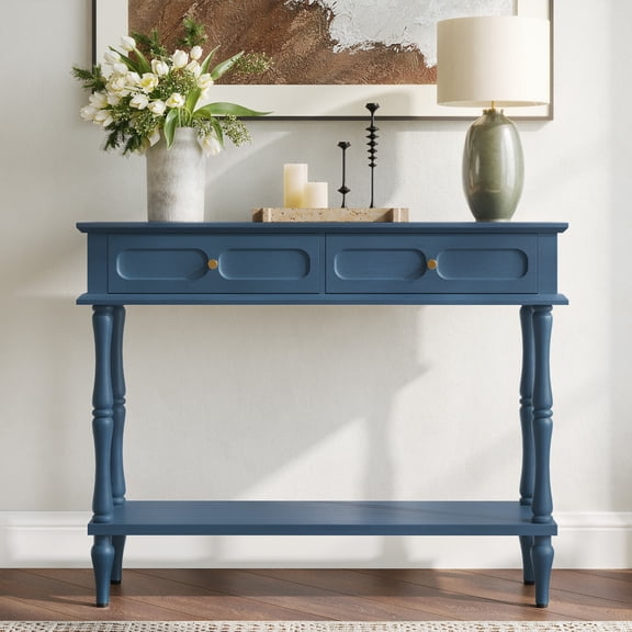 HLR 41" Mid Century Console Tables, Entryway Tables with 2 Drawers Storage, 10 Mins Assembly, Blue