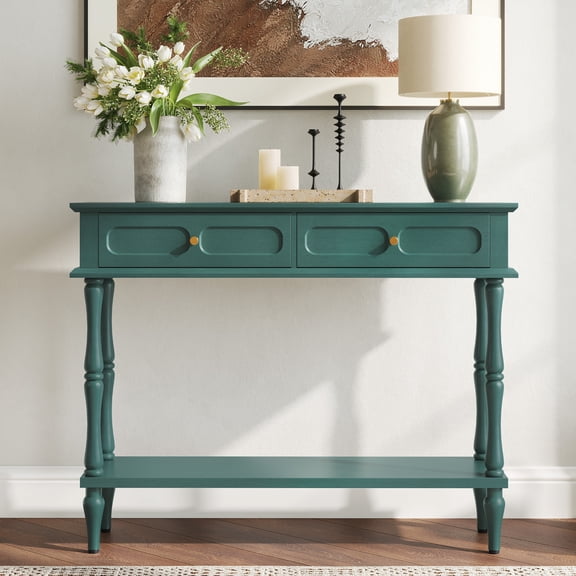 HLR 41" Mid Century Console Tables, Entryway Tables with 2 Drawers Storage, 10 Mins Assembly, Green