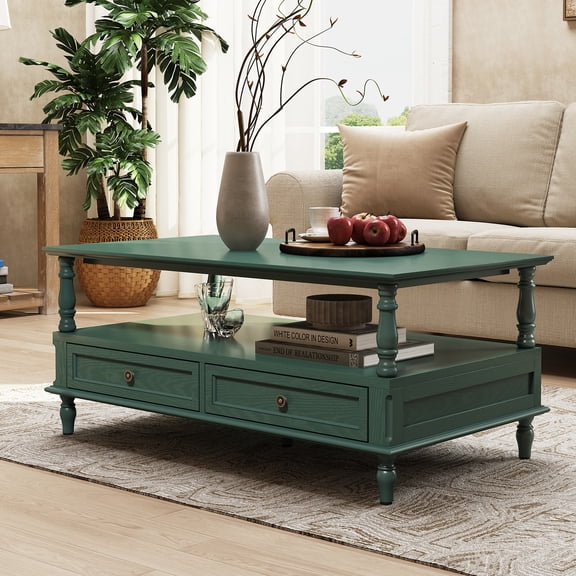 HLR 41" Mid Century Modern Coffee Table with Drawer Storage, Assembled Wood Center Table for Living Room, Green