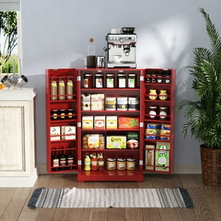 HOMEFORT 41 Kitchen Pantry, Farmhouse Pantry Cabinet, Storage Cabinet with  Doors and Adjustable Shelves (Red)