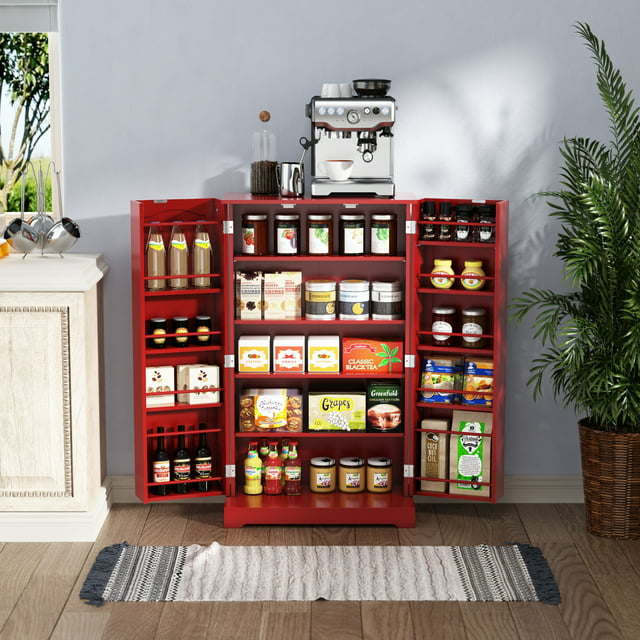 HLR 41 Red inches Kitchen Pantry Cabinet with Adjustable Shelves, 12