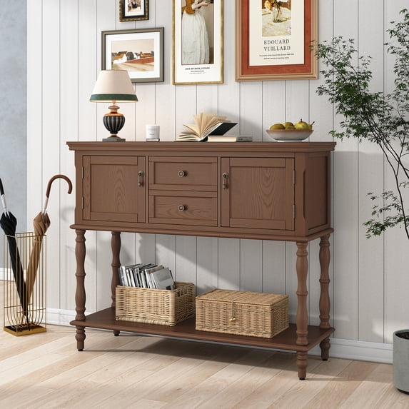 HLR 42" Farmhouse Modern Console Table, Entryway Table with Storage Shelf for Living Room, Brown