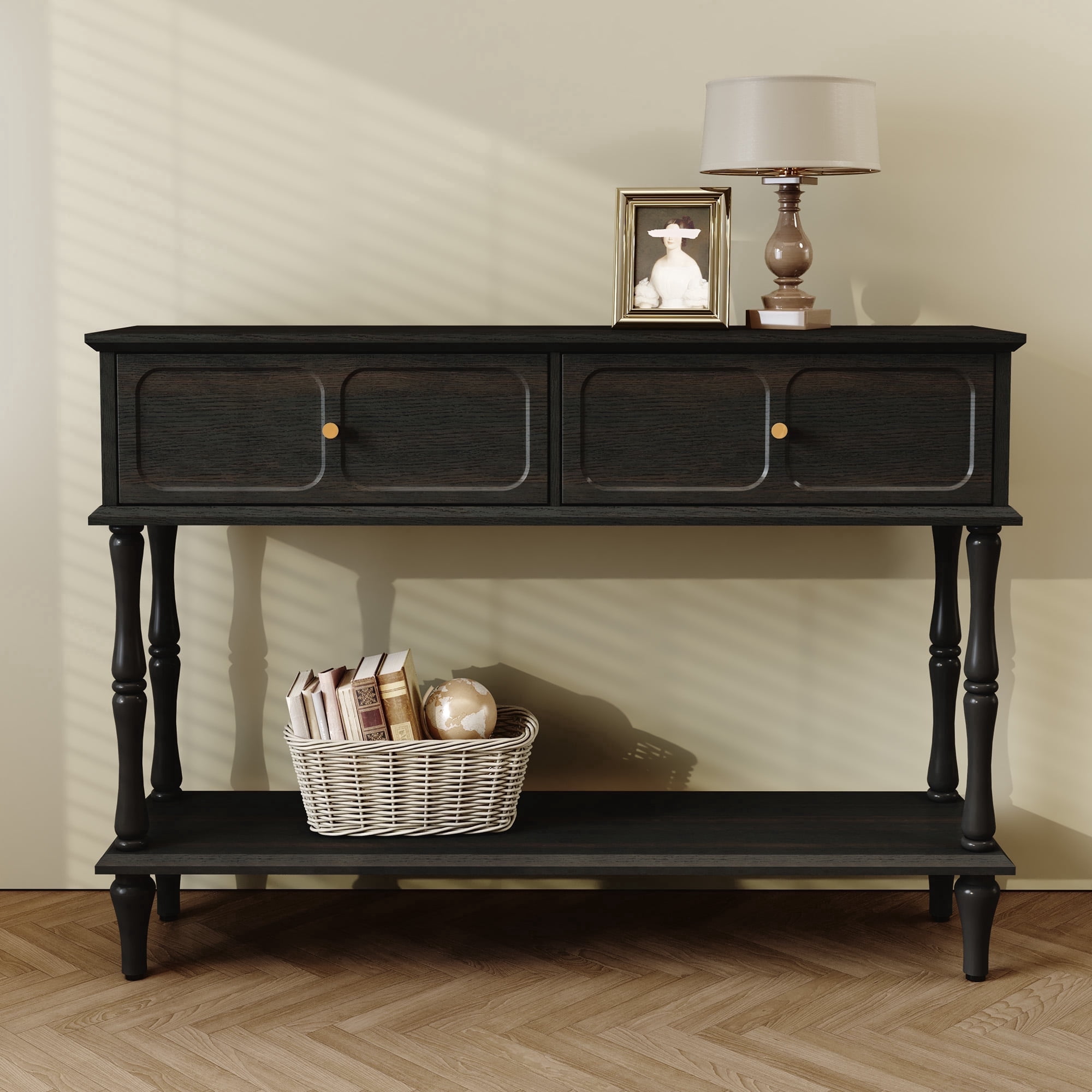 HLR 47" Mid Century Console Table with Storage Shelf, Black, at Walmart