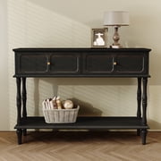 HLR 47" Mid Century Console Tables, Aged Finish Entryway Table with Storage Shelf for Hallway, Black