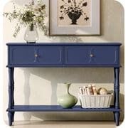 HLR 47" Mid Century Console Table, Aged Finish Entryway Table with Storage Shelf for Hallway, Navy Blue
