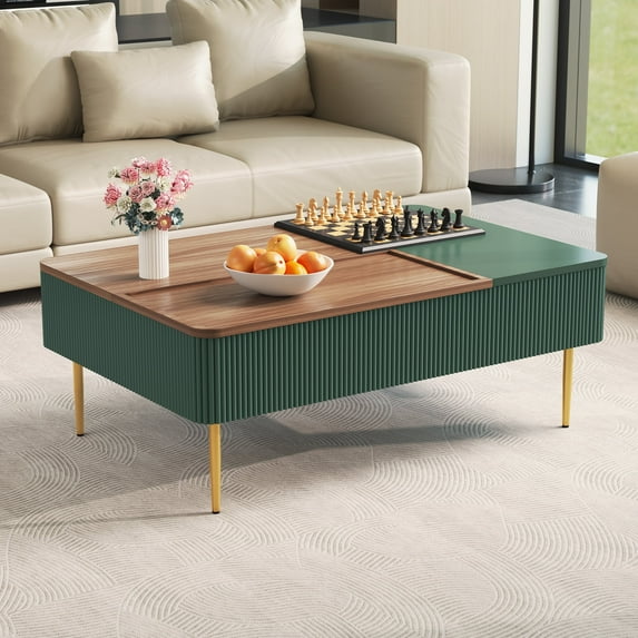 HLR 47"W Modern Lift Top Coffee Table with 3 Large Storage, Center Table for Living Room, Green