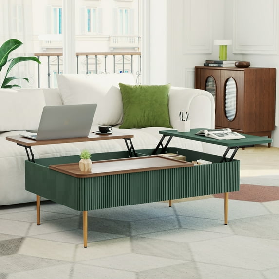 HLR 47"W Modern Lift Top Coffee Table with 3 Large Storage, Center Table for Living Room, Green