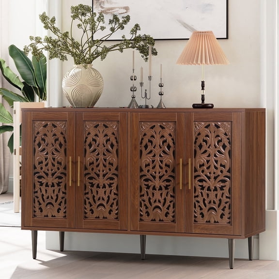 HLR 48" Accent Cabinet with 4 Doors, Vintage Sideboards and Buffet Cabinet with Storage, Brown Credenza