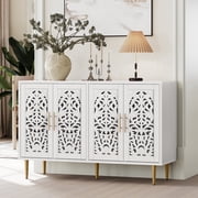 HLR 48" Accent Cabinet with 4 Doors, Vintage Sideboards and Buffet Cabinet with Storage, White Credenza