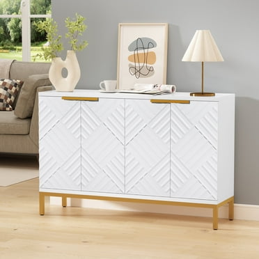 HLR 48" Accent Cabinet with 4 Doors, 3D Pattern Farmhouse Sideboard