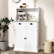 HLR Farmhouse Kitchen Pantry Cabinet with Microwave Stand, 54 Coffee Bar Storage Cabinet, White