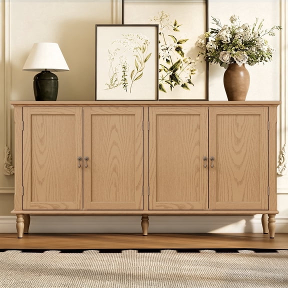 HLR 58'' Large Sideboard Buffet Cabinet with Storage, 4 Doors Modern Credenza Table for Living Room, Walnut Wood